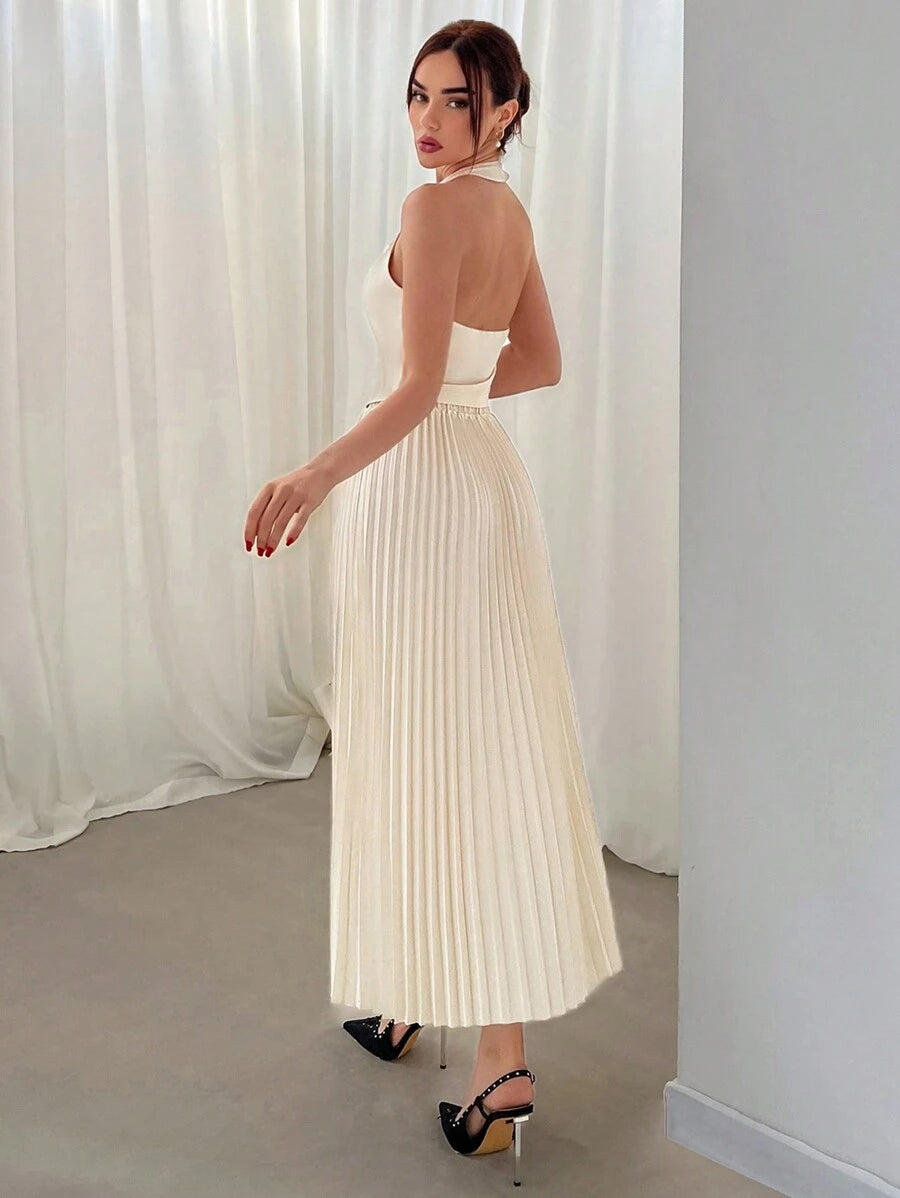 Conjunto Elisa Elegante com Colete Frente Única e Saia Plissada