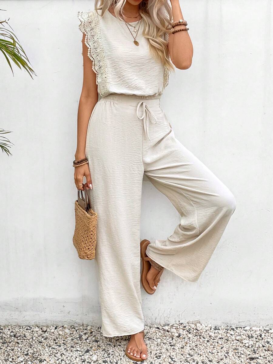 Conjunto Frenchy Casual com Renda e Calça Longa