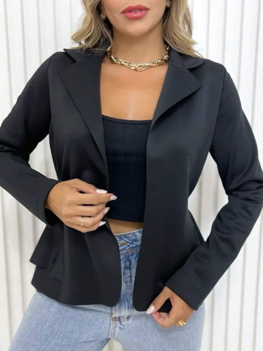 Blazer Bianca Curto com Babado em Neoprene