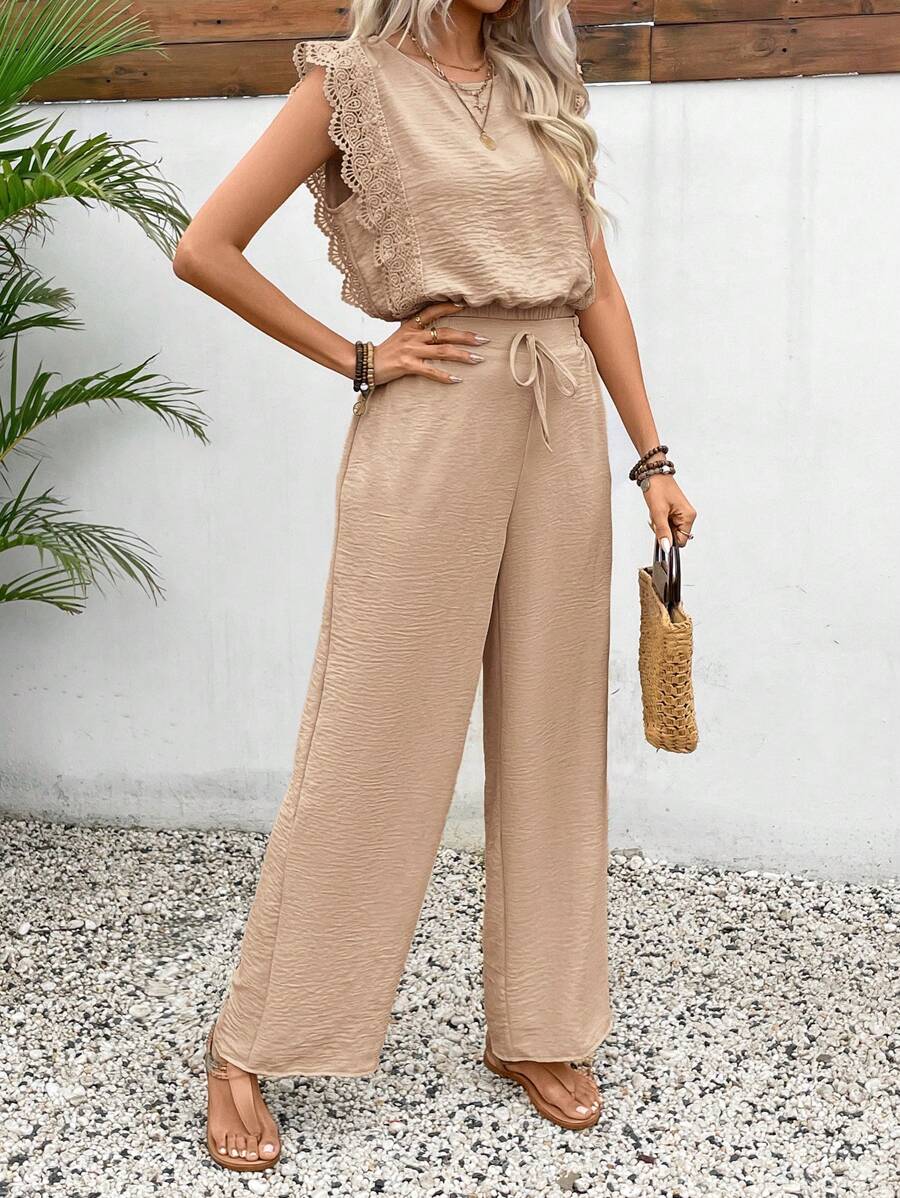 Conjunto Frenchy Casual com Renda e Calça Longa