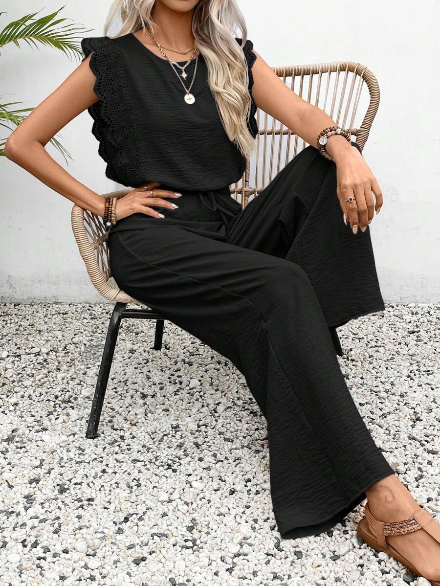 Conjunto Frenchy Casual com Renda e Calça Longa