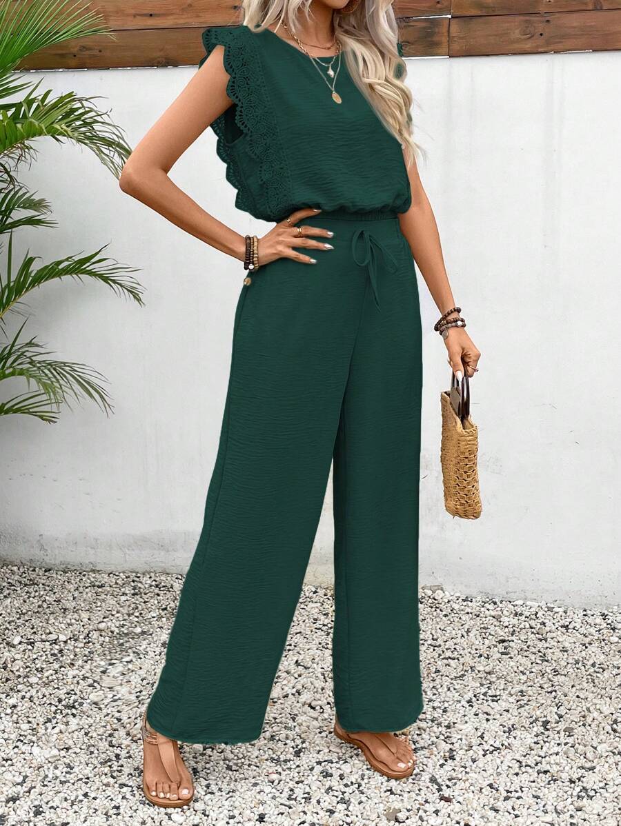 Conjunto Frenchy Casual com Renda e Calça Longa