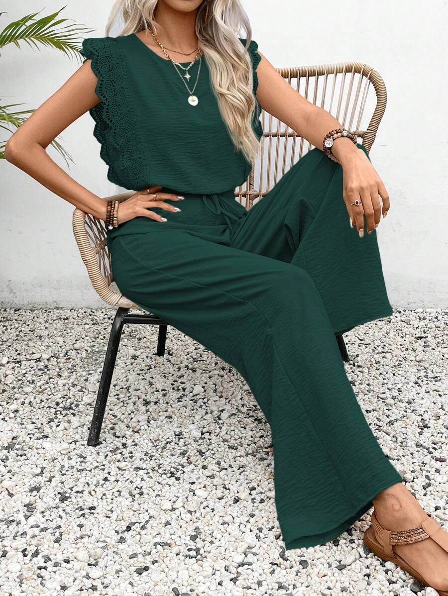 Conjunto Frenchy Casual com Renda e Calça Longa