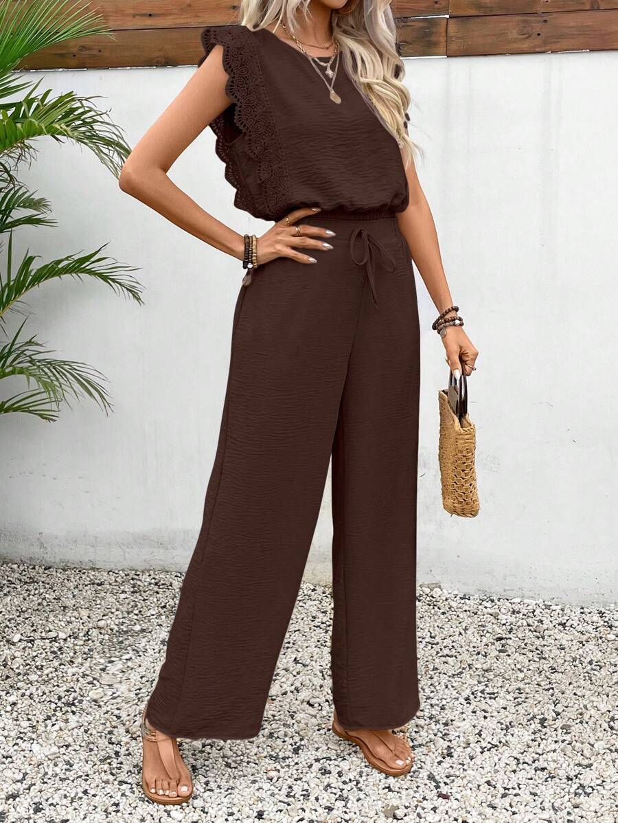 Conjunto Frenchy Casual com Renda e Calça Longa