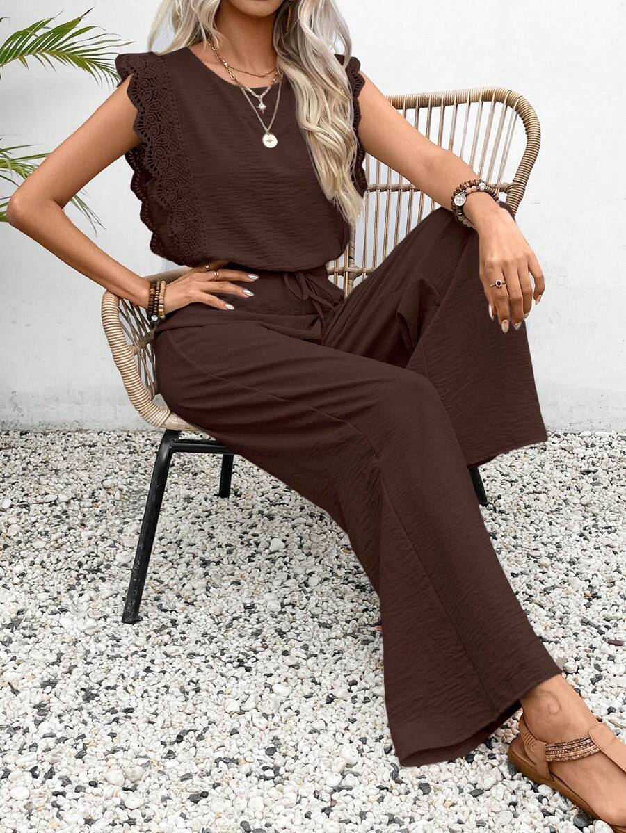 Conjunto Frenchy Casual com Renda e Calça Longa