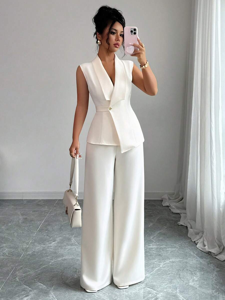 Conjunto Clara Elegante com Blazer Assimétrico e Calça