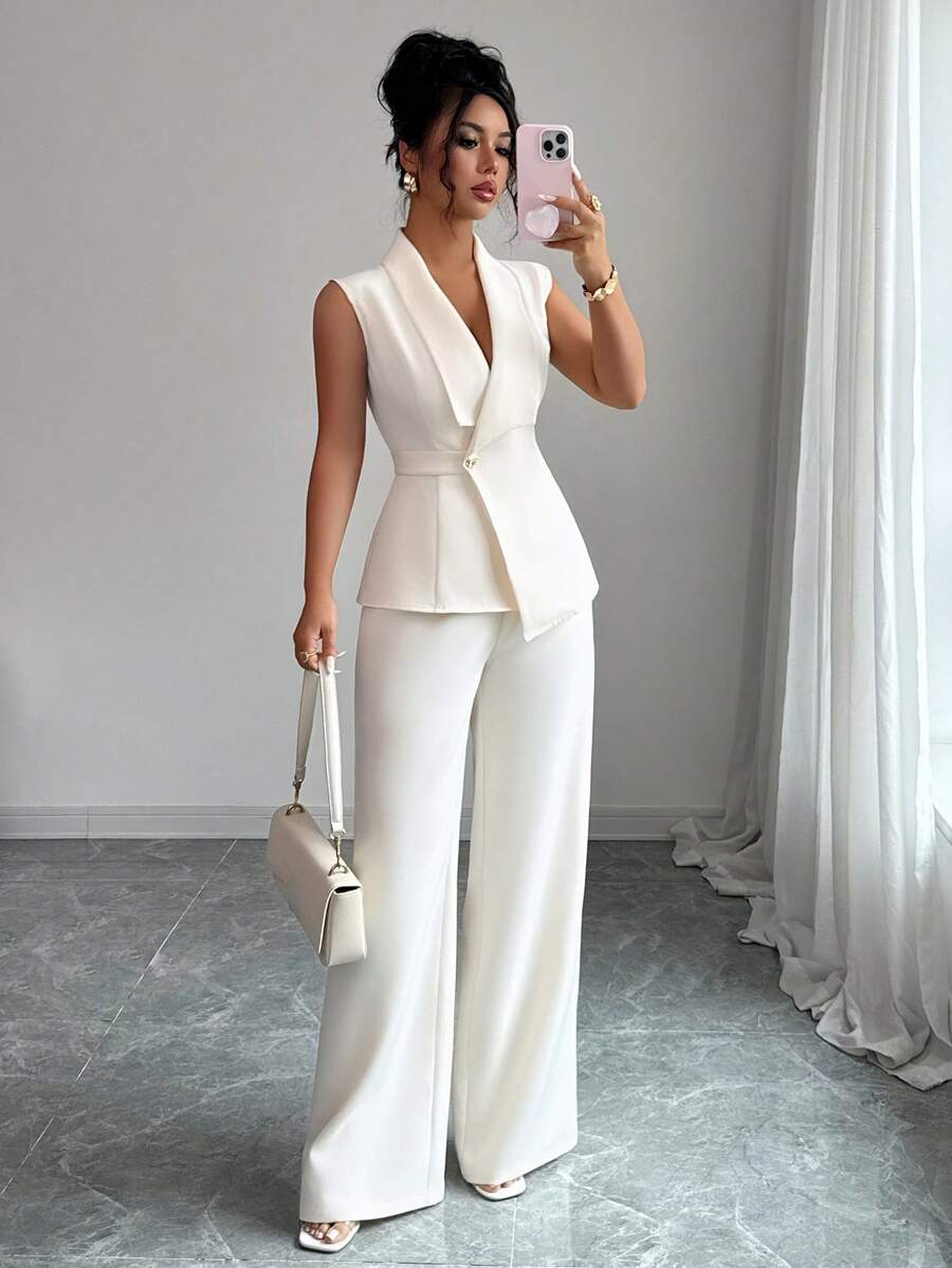 Conjunto Clara Elegante com Blazer Assimétrico e Calça