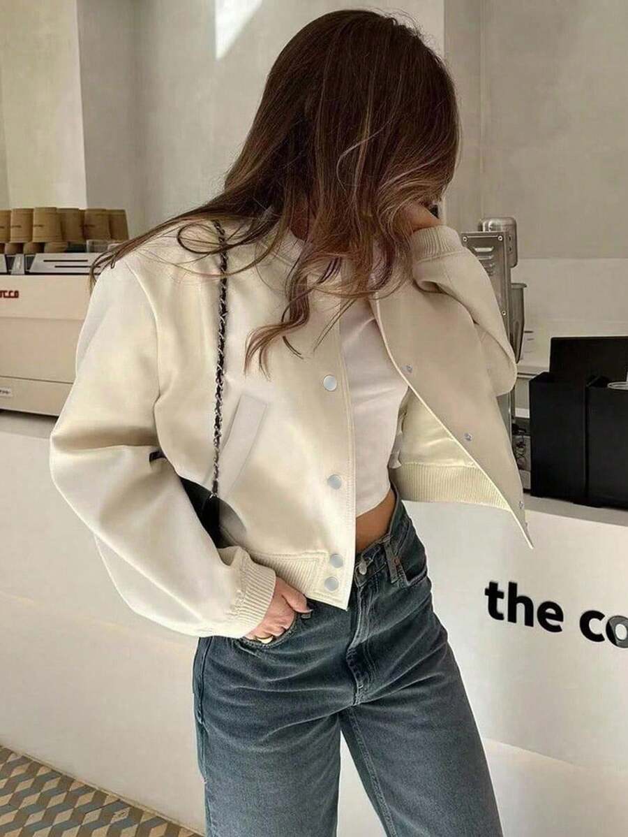 Jaqueta Bianca Cropped Casua
