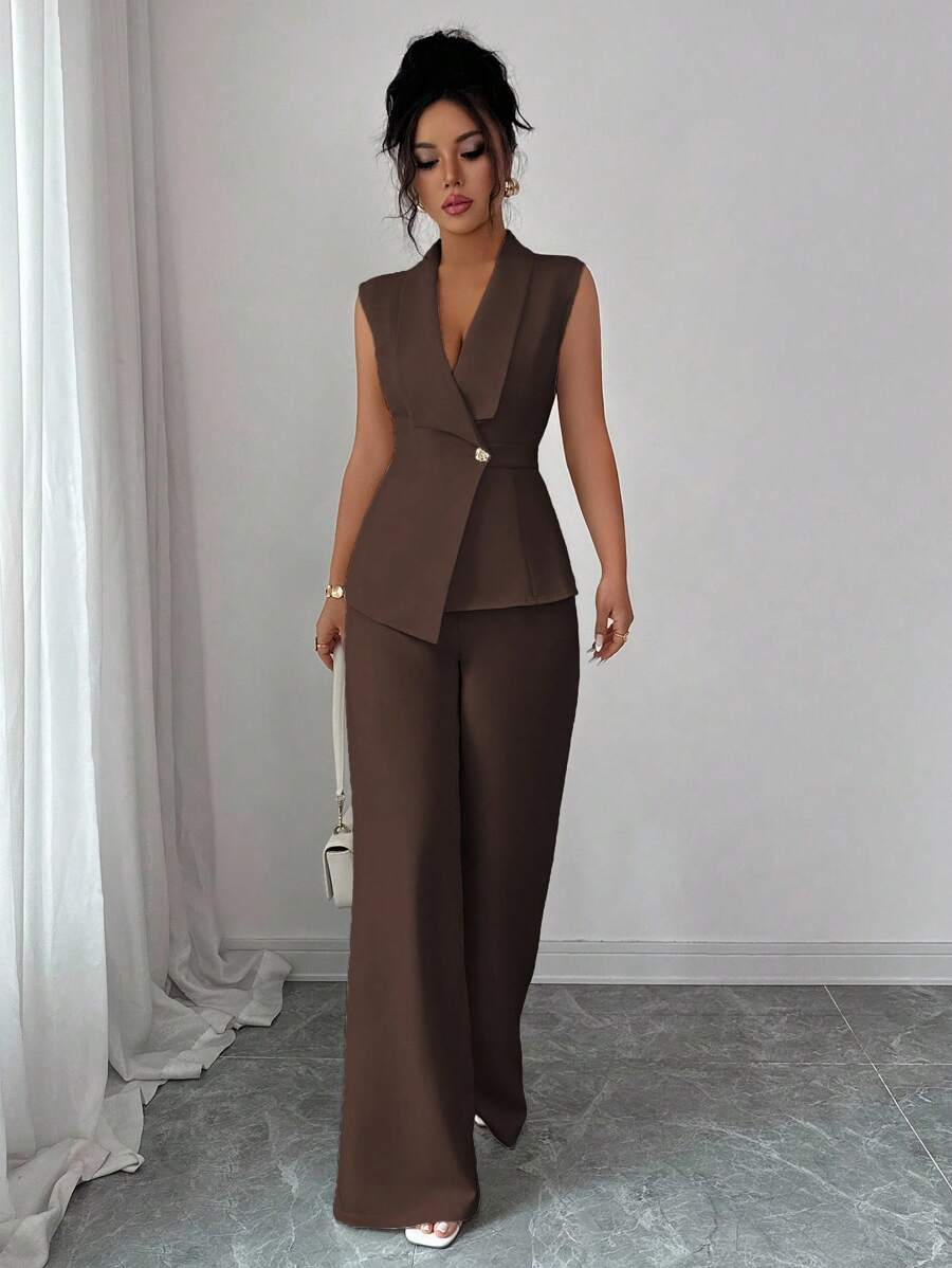 Conjunto Clara Elegante com Blazer Assimétrico e Calça