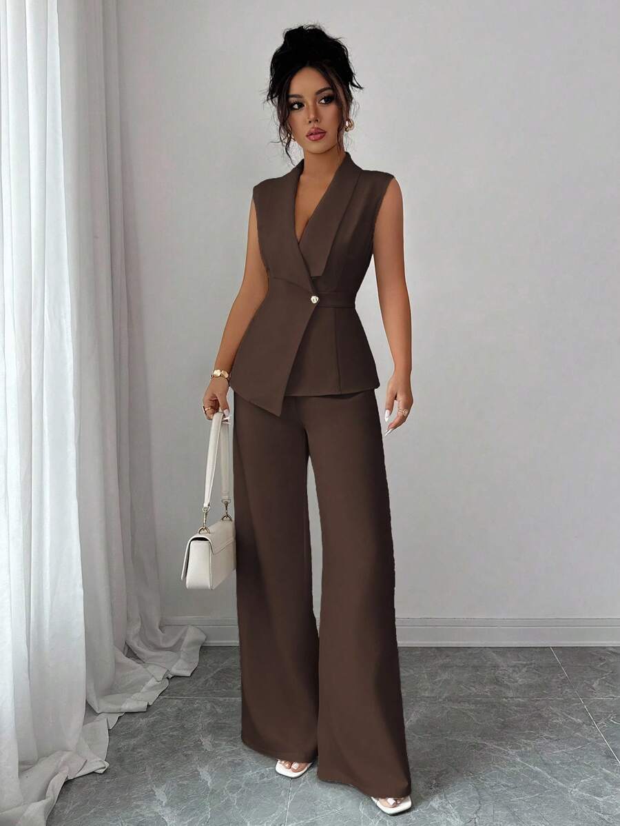 Conjunto Clara Elegante com Blazer Assimétrico e Calça