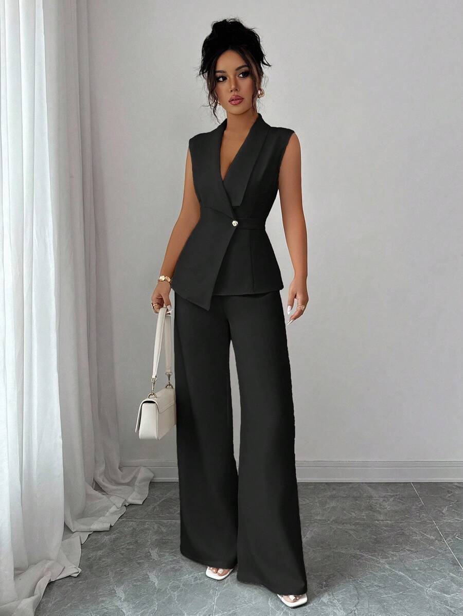 Conjunto Clara Elegante com Blazer Assimétrico e Calça