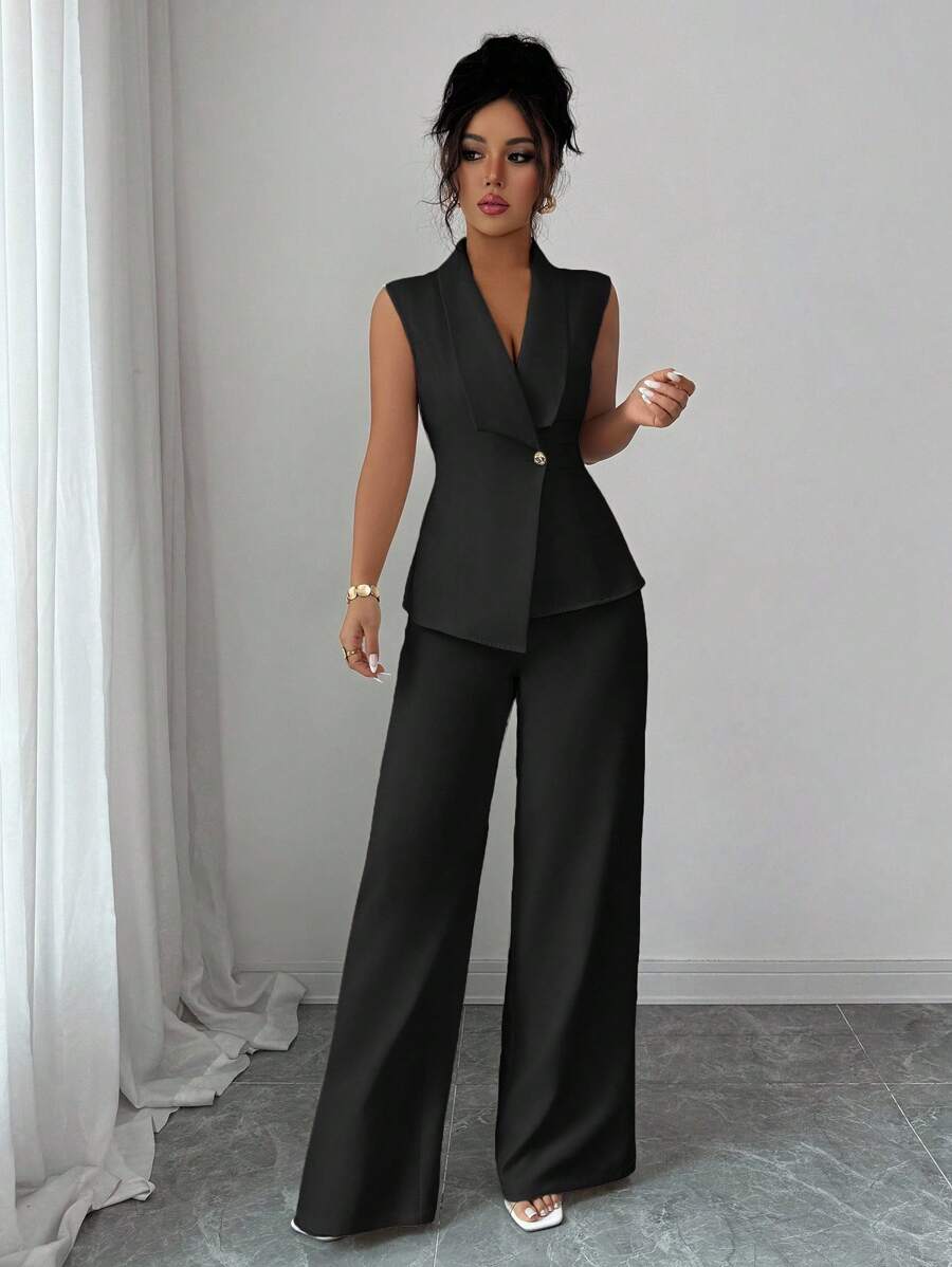 Conjunto Clara Elegante com Blazer Assimétrico e Calça