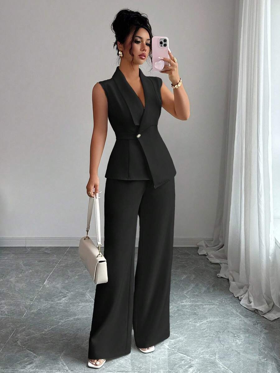 Conjunto Clara Elegante com Blazer Assimétrico e Calça