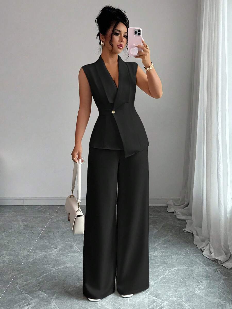 Conjunto Clara Elegante com Blazer Assimétrico e Calça