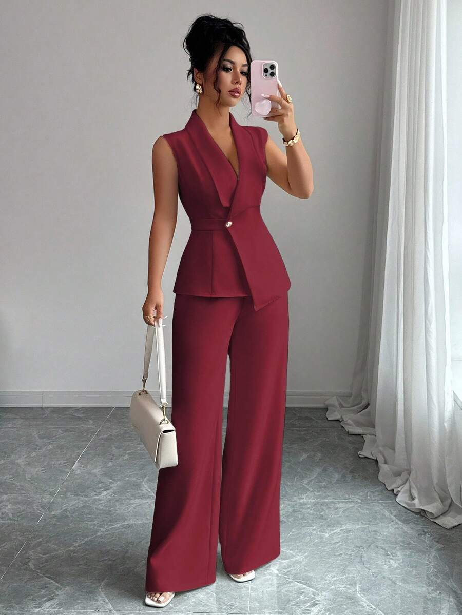 Conjunto Clara Elegante com Blazer Assimétrico e Calça