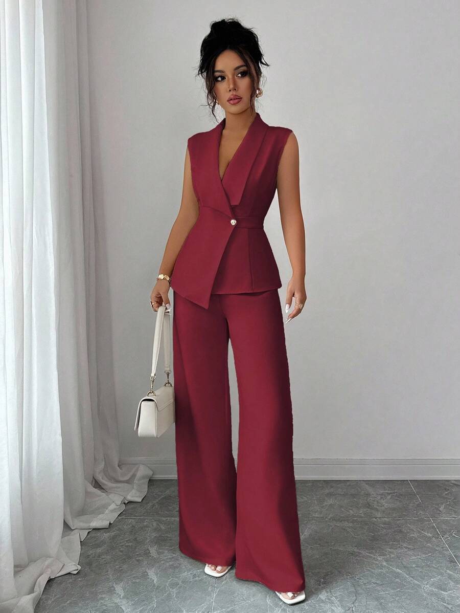 Conjunto Clara Elegante com Blazer Assimétrico e Calça