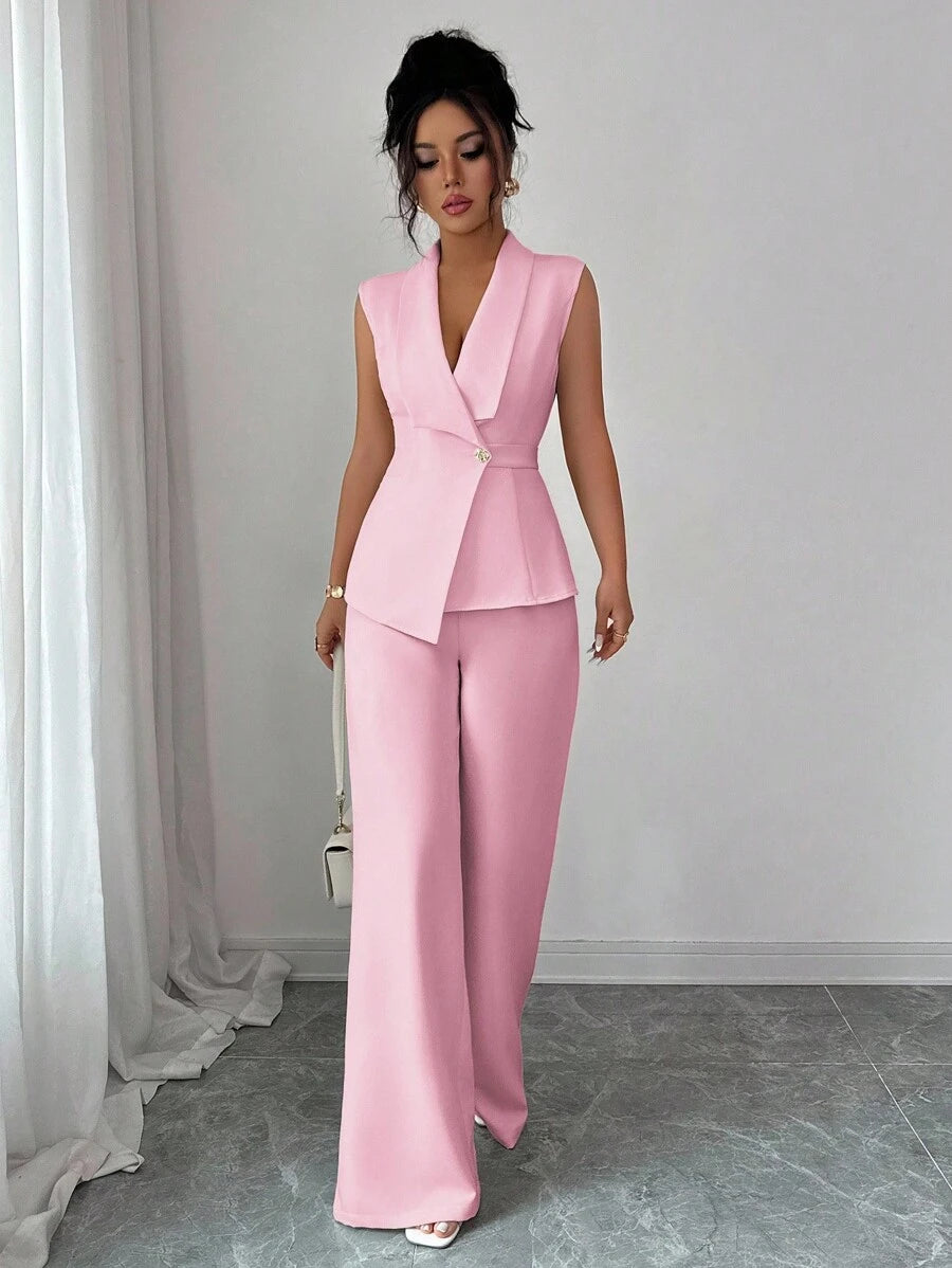 Conjunto Clara Elegante com Blazer Assimétrico e Calça