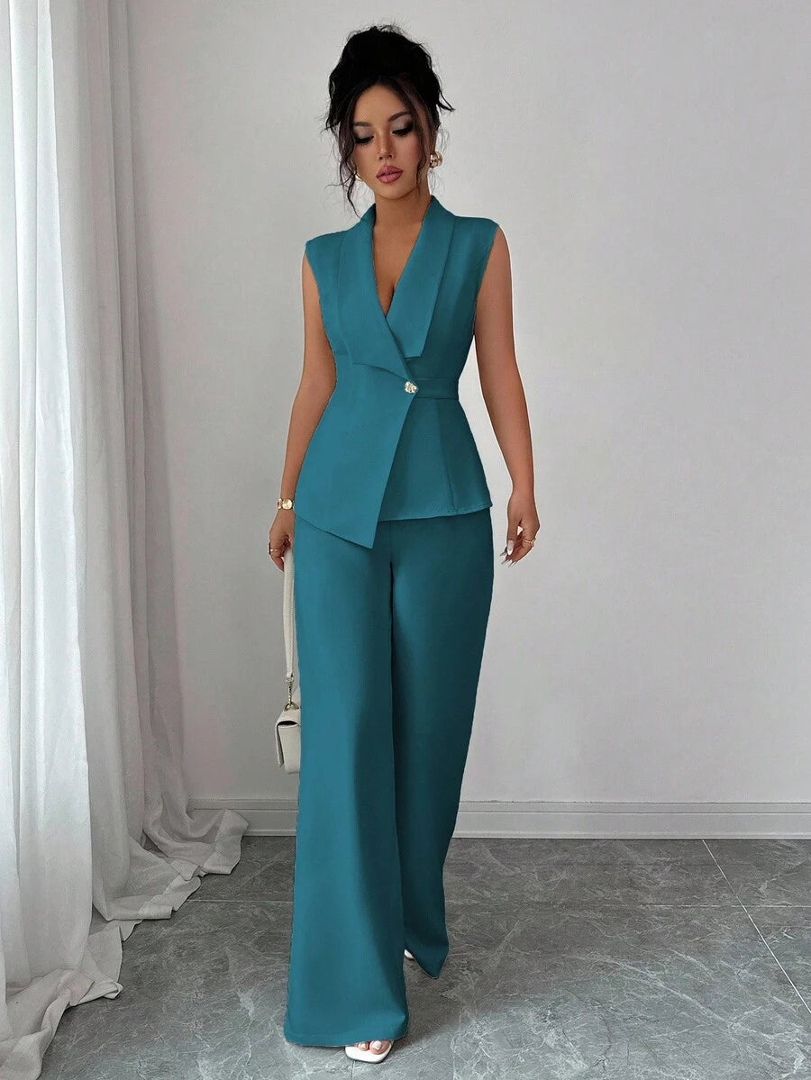 Conjunto Clara Elegante com Blazer Assimétrico e Calça