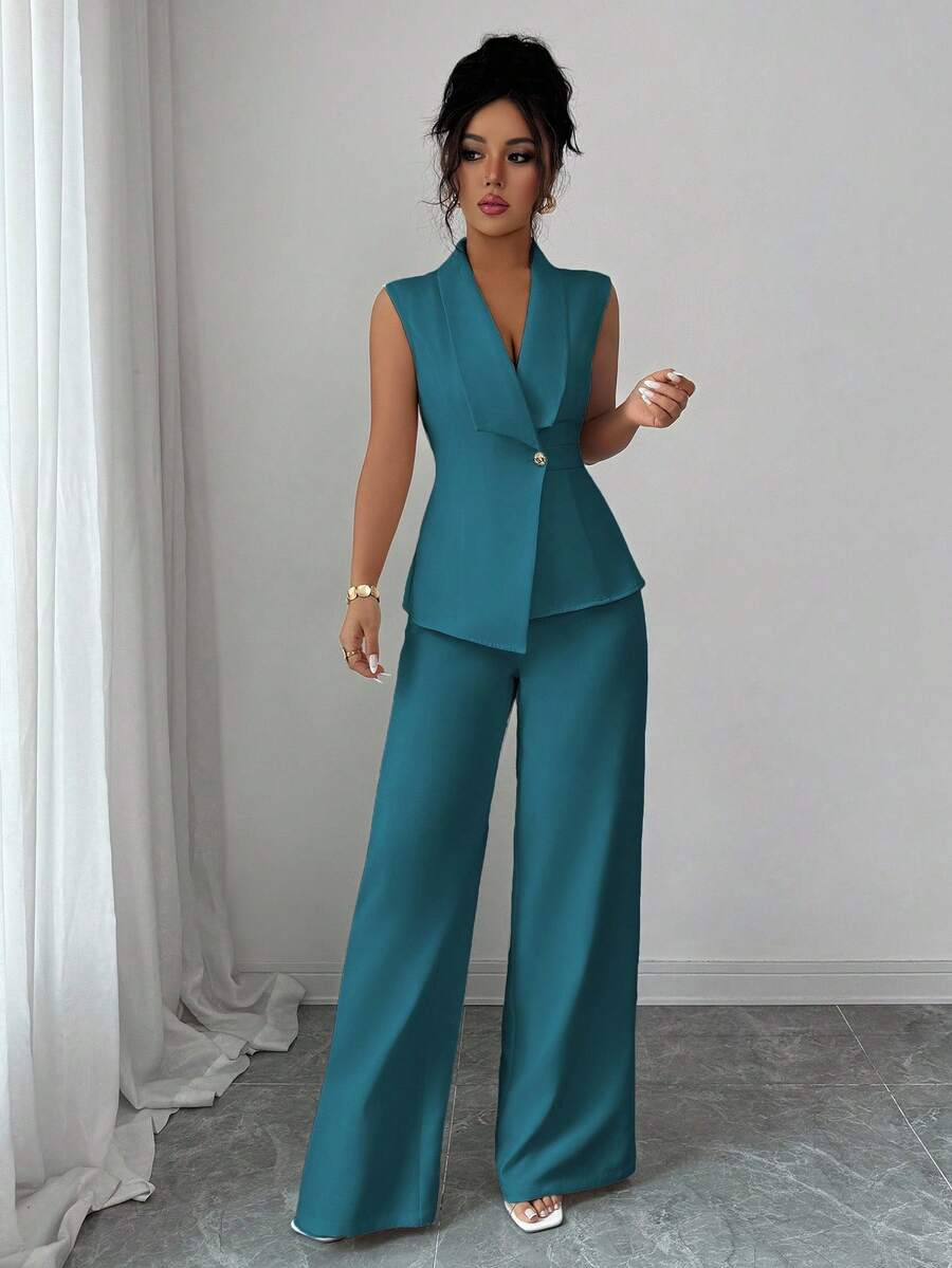 Conjunto Clara Elegante com Blazer Assimétrico e Calça