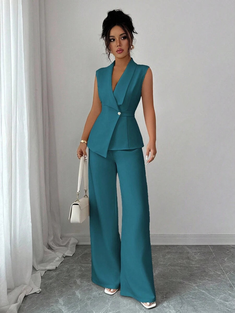 Conjunto Clara Elegante com Blazer Assimétrico e Calça