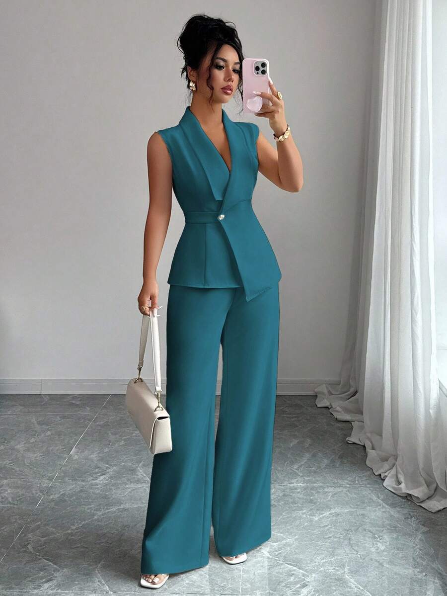 Conjunto Clara Elegante com Blazer Assimétrico e Calça